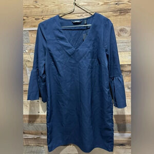 NEW Tom Tailor tunic dress 3/4 puff sleeve vneck navy US8 party office street